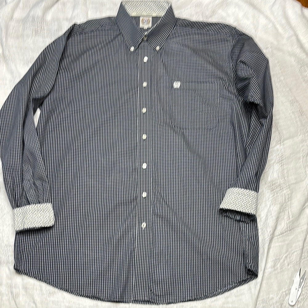 Cinch Men's Navy White Print Long‎ Sleeve Button-Down Western Shirt - XL